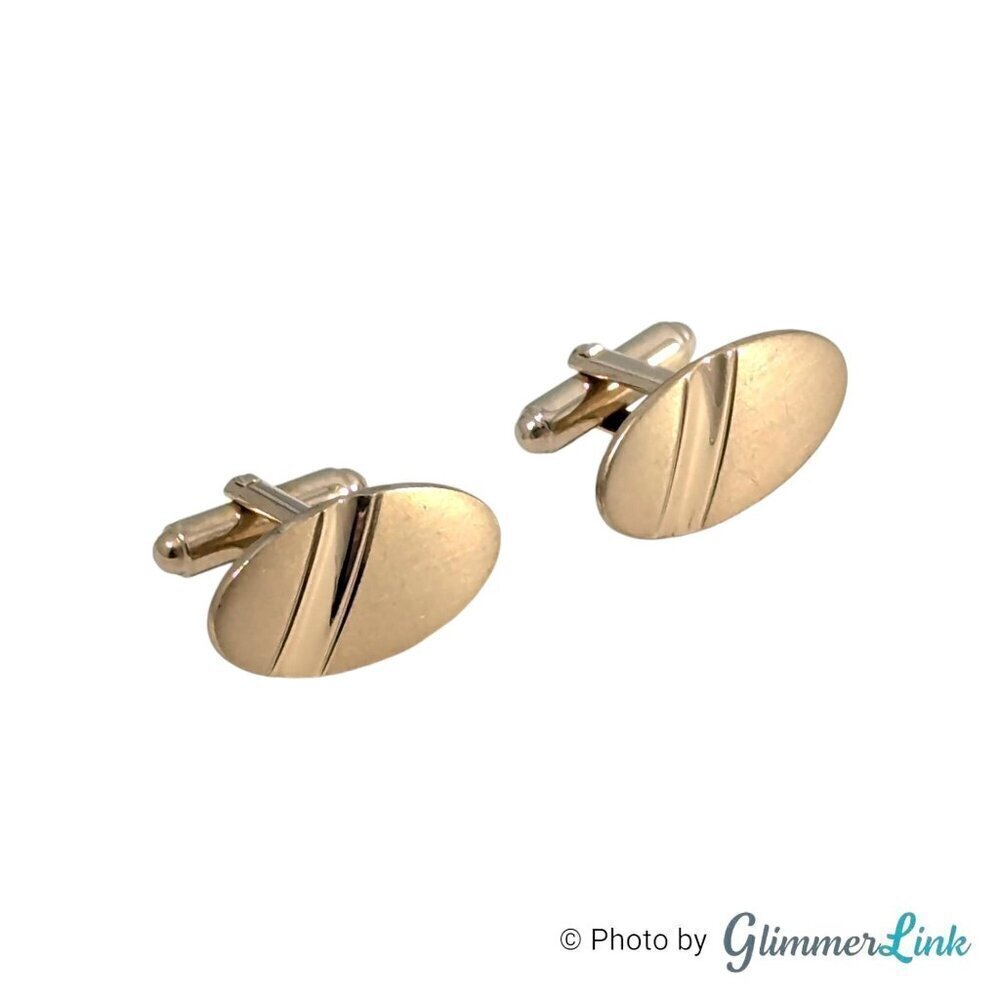 Vintage Shields Fifth Avenue Diagonal Stripe Oval Gold Tone Cufflinks